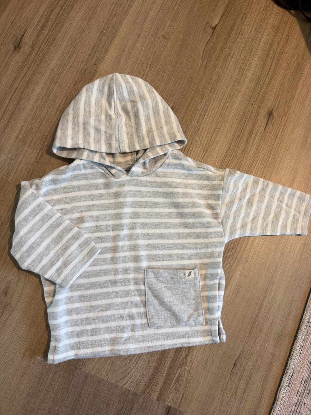 Striped Gray & White Hooded Top - baby